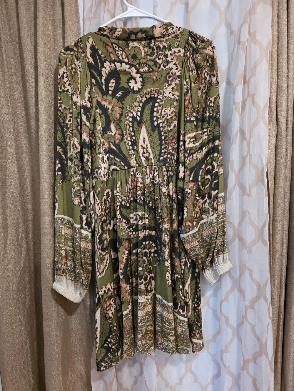 Free People Large Say You Love Me Mini Long Sleeve Dress Green